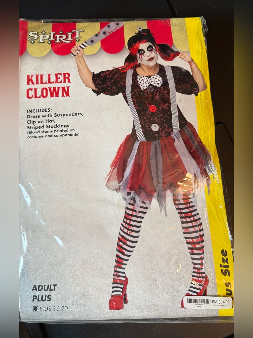 Spirit Killer Clown Costume - Red & Black - Women’s Plus